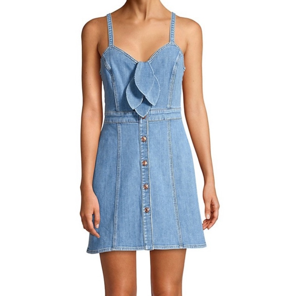 7 FOR ALL MANKIND Double Bow Tie-Front Denim Dress